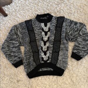 Vintage genuine leather street style 80’s black & grey sweater Korean